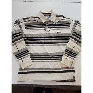 VTG Akademiks Long Sleeve Striped Rugby Polo Shirt Size XL Baggy 90s Hip Hop